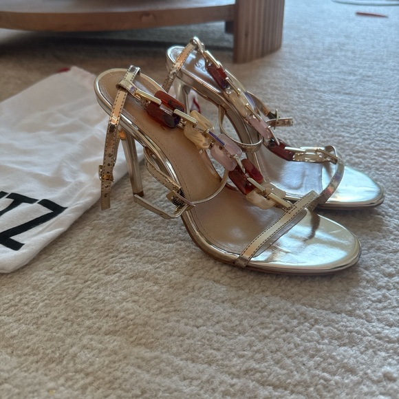 Schutz Cassandra Platina Metallic Ankle Strap High Heel Sandals - Picture 4 of 6